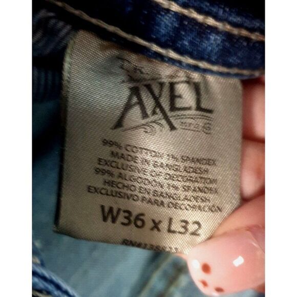 TK Axel Mens Slim Boot Jeans 36x32 Blue Denim Embroidered Pockets Preppy Clean - Picture 6 of 8